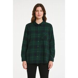 Old Navy Classic Flannel Shirt Womens XXL Green Black Plaid Farmer Outdoors
